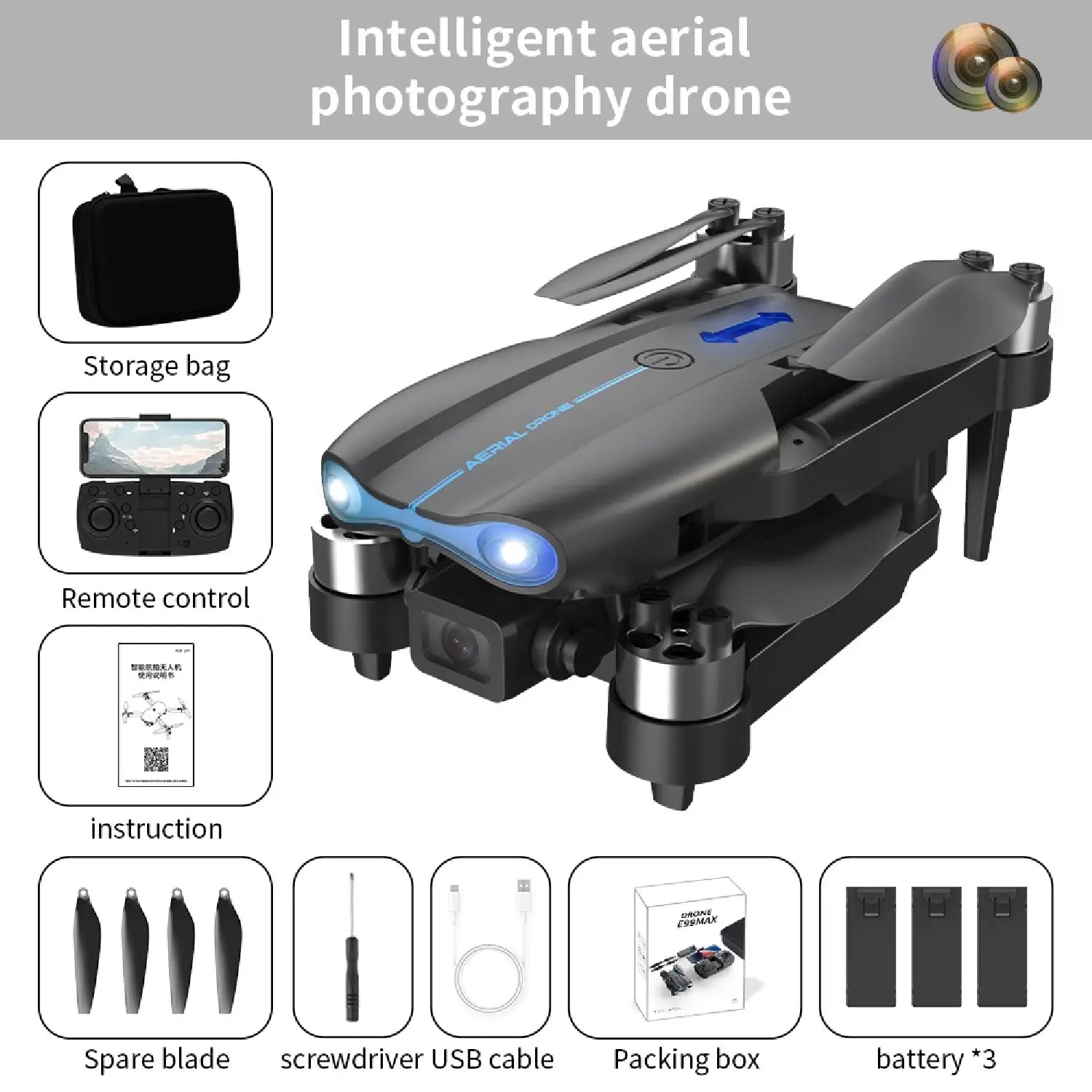 E99 Max Drone with 4K Dual Camera & 20-min Flight Time – Foldable Quadcopter - RS8721