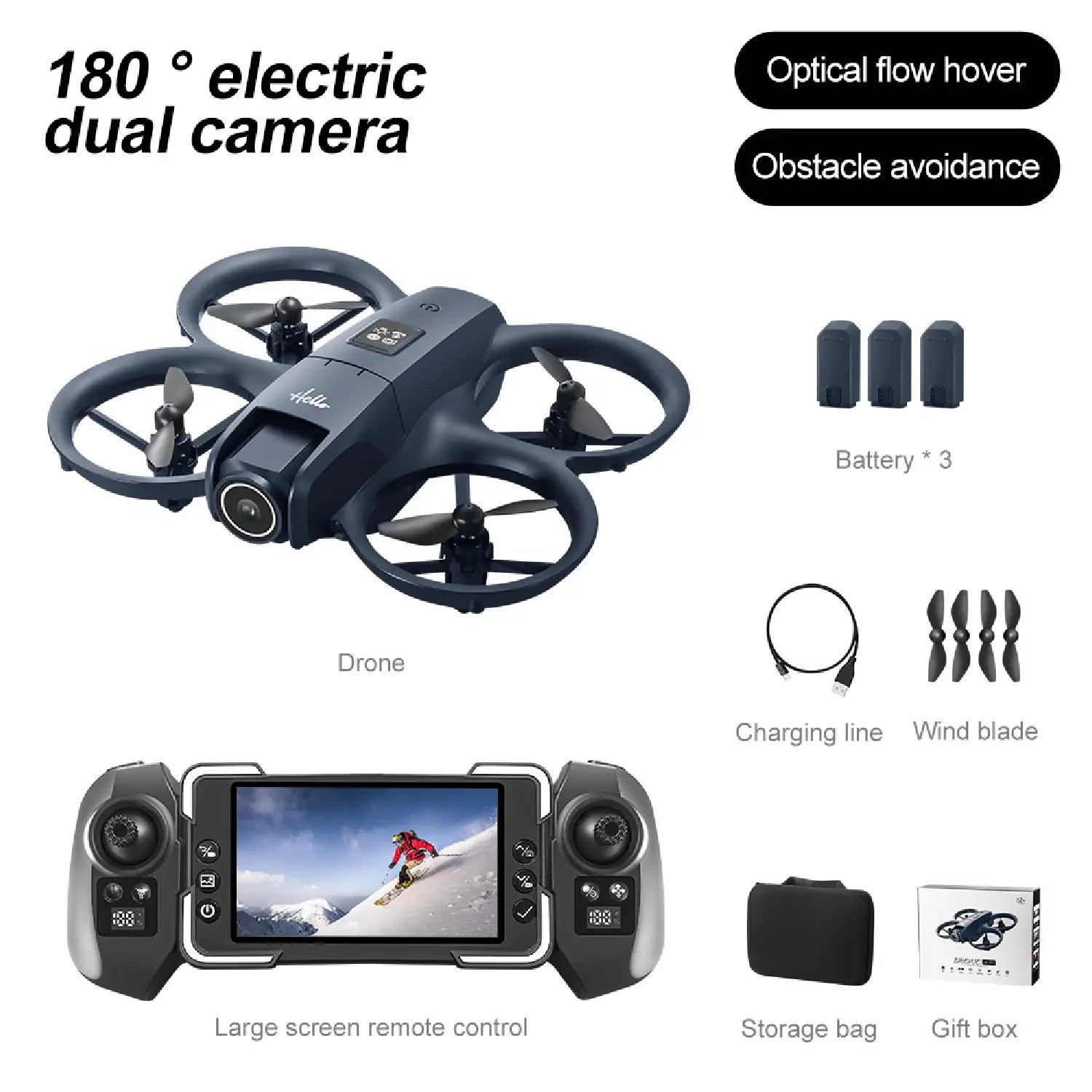 E66 Air Drone — Foldable 4K Dual-Camera Quadcopter with Optical Flow & Screen Remote - RS8727