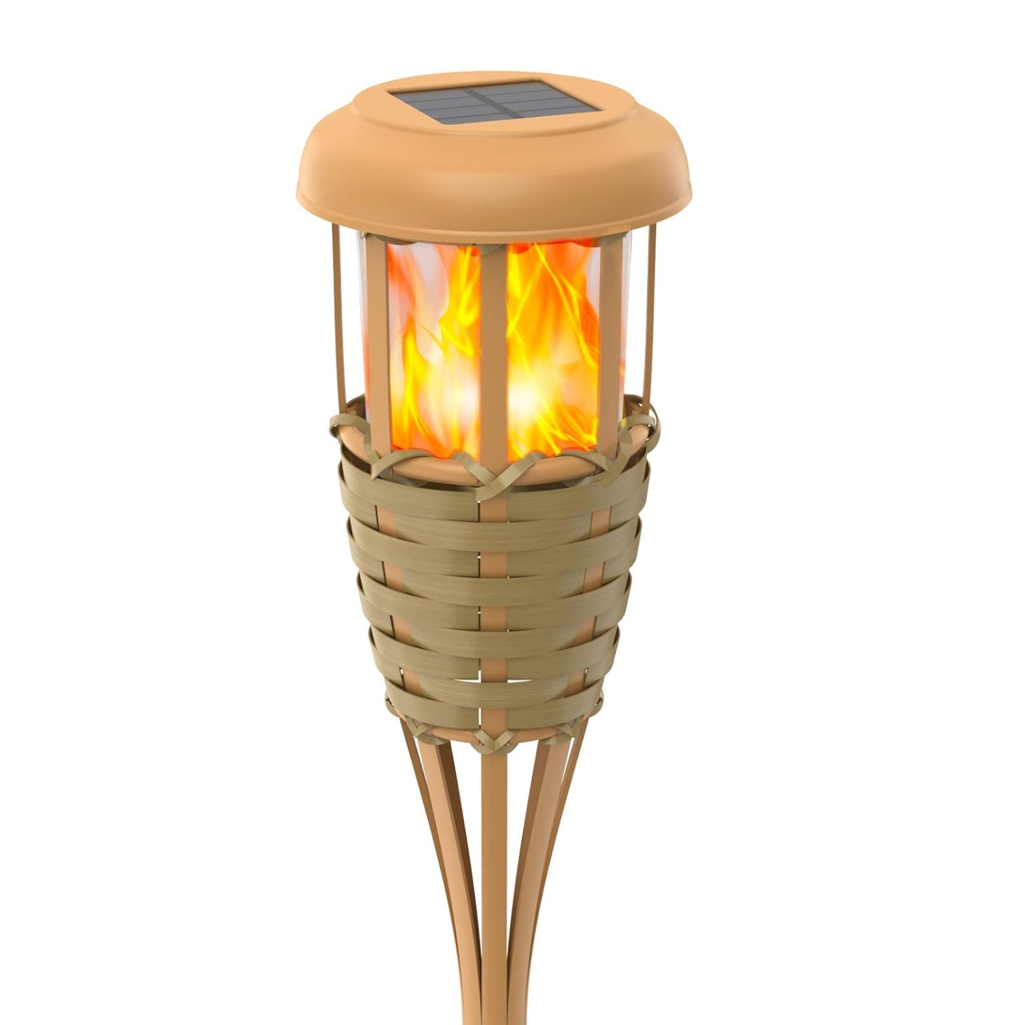 Bamboo Designed Flickering Flames Solar Light Solar Powered Lights Flickering Flames - Upgraded Solar Torches Waterproof Outdoor Decorative Lighting Auto On/Off, Pack Of 1 - RS5835