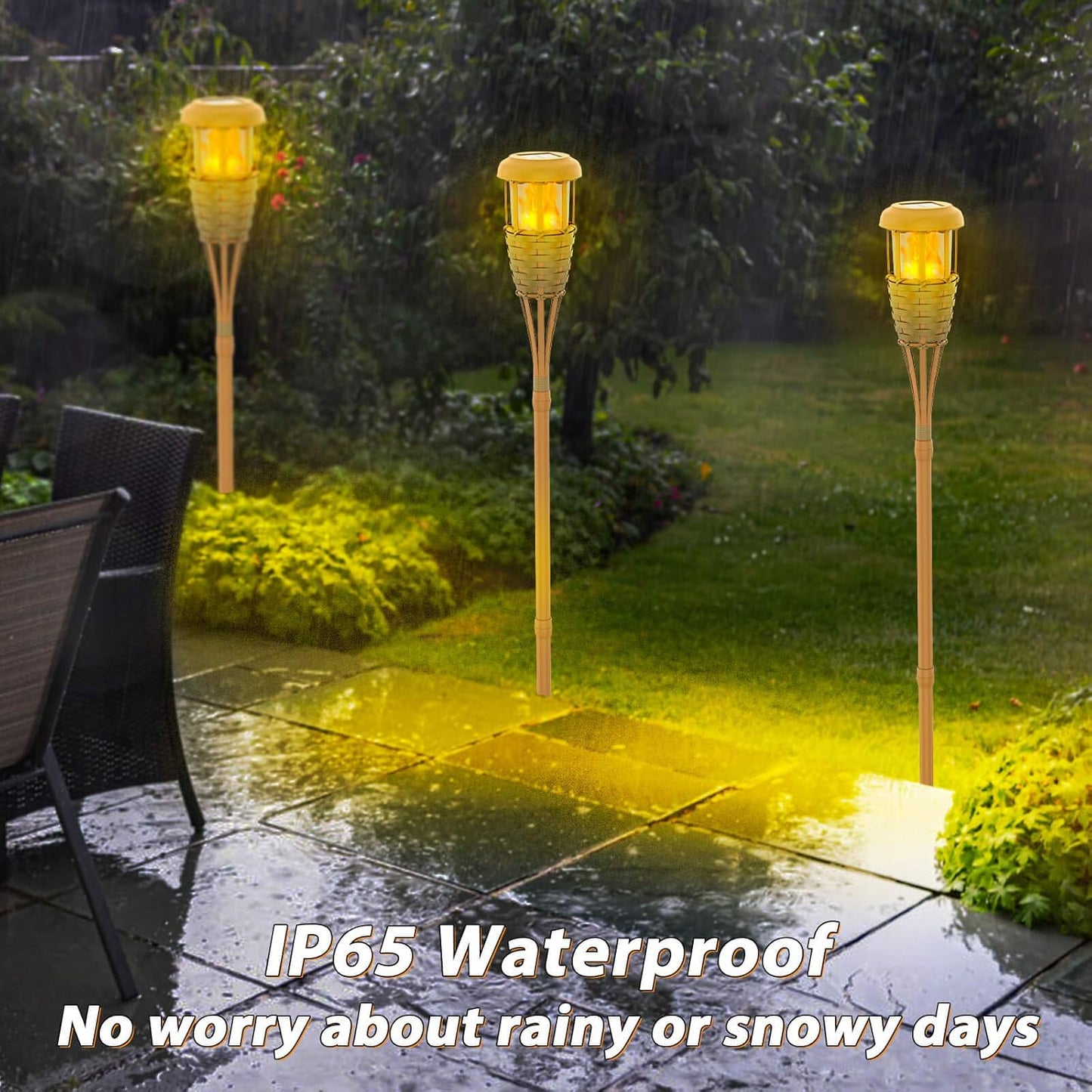 Bamboo Designed Flickering Flames Solar Light Solar Powered Lights Flickering Flames - Upgraded Solar Torches Waterproof Outdoor Decorative Lighting Auto On/Off, Pack Of 1 - RS5835