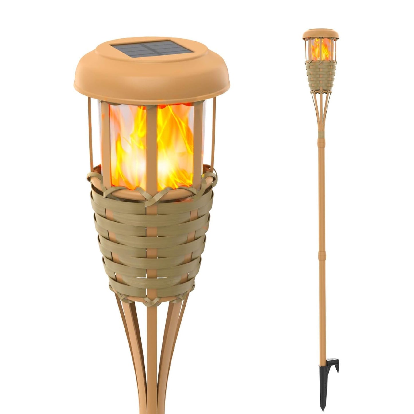 Bamboo Designed Flickering Flames Solar Light Solar Powered Lights Flickering Flames - Upgraded Solar Torches Waterproof Outdoor Decorative Lighting Auto On/Off, Pack Of 1 - RS5835