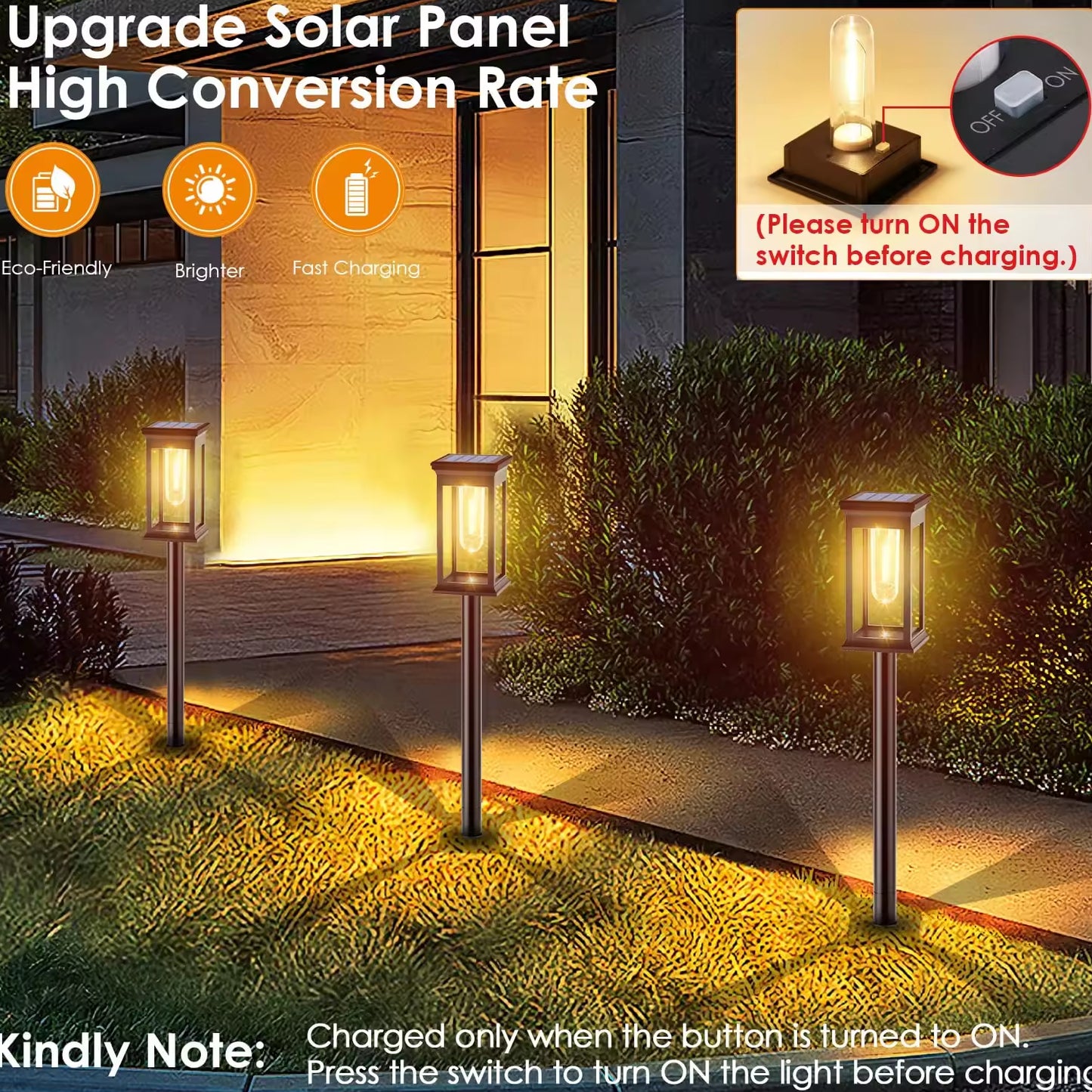 Solar Powered Garden Pathway Lights Auto-On/Off Solar Outdoor Lights With Warm Light Protecting Eyes Waterproof Garden Lights Decorating Backyard Lawn Landscape Pack Of 1 - RS5836