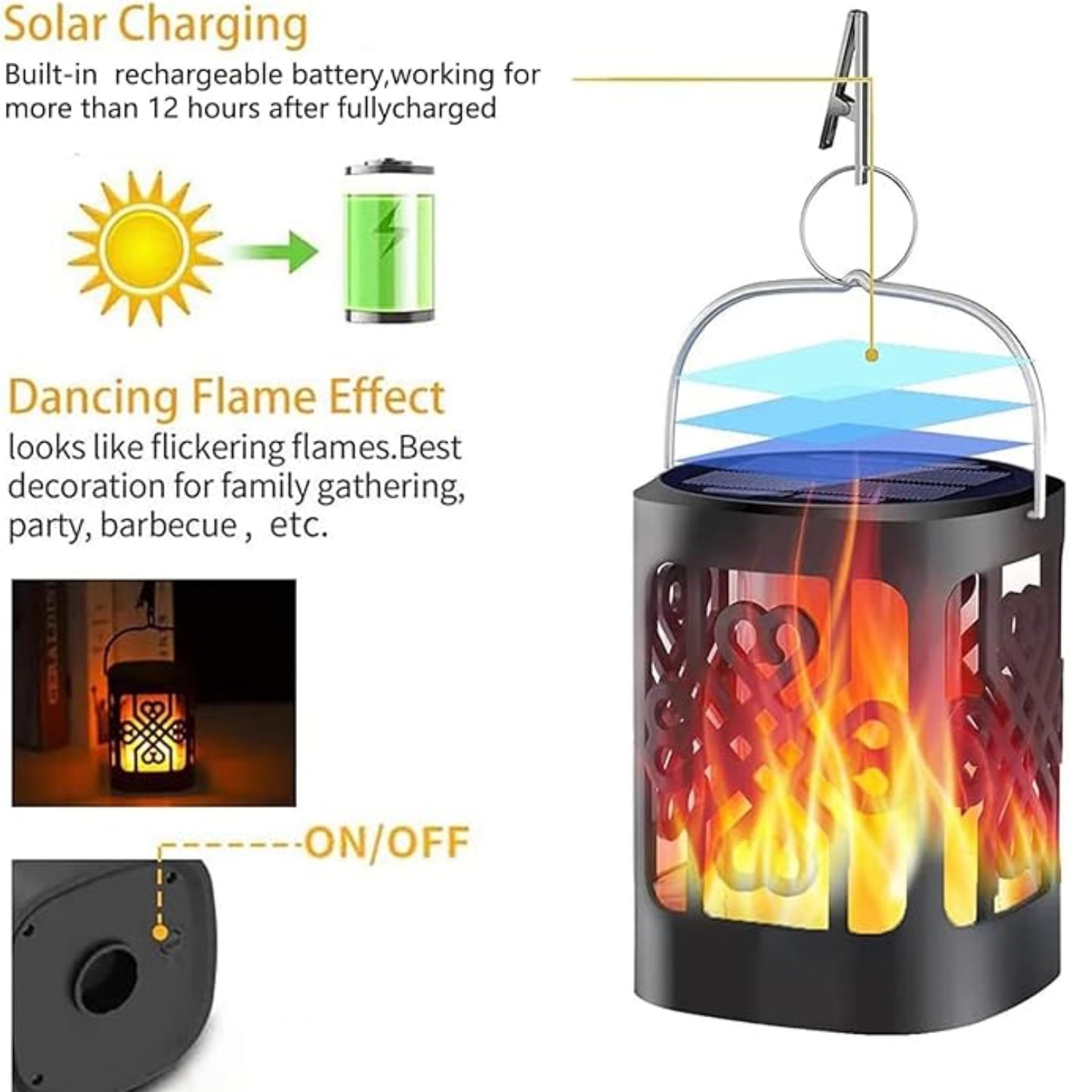 Dancing Flame Solar Lanterns Outdoor Hanging Torch Lights Solar Powered Umbrella Night Lights Dusk To Dawn Auto On/Off Landscape Lighting For Garden Camping Party, Pack Of 1  - RS5837