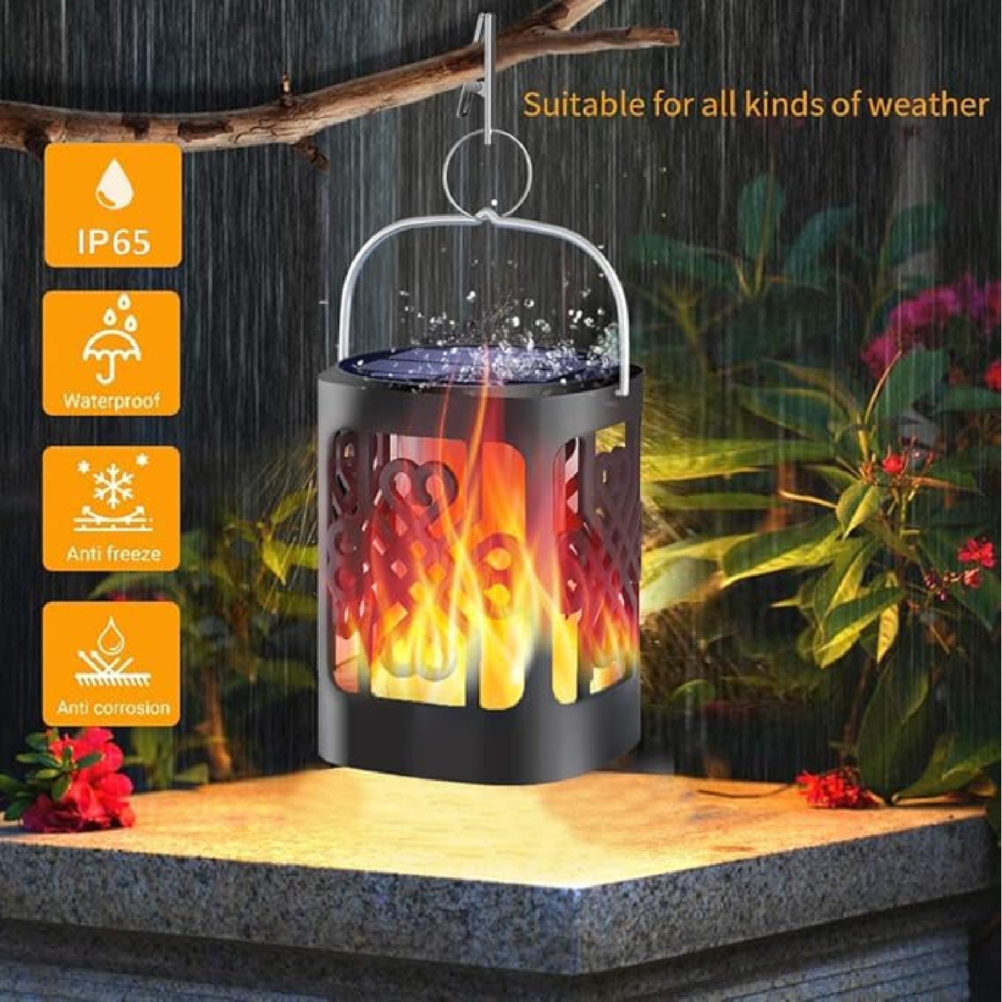 Dancing Flame Solar Lanterns Outdoor Hanging Torch Lights Solar Powered Umbrella Night Lights Dusk To Dawn Auto On/Off Landscape Lighting For Garden Camping Party, Pack Of 1  - RS5837