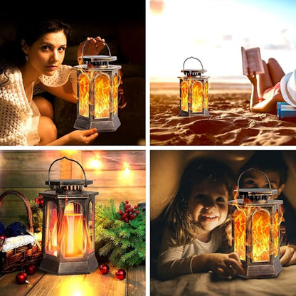 Solar Lanterns With Flickering Flame Solar Lights Outdoor With Flickering Flame Upgraded Metal Solar Powered Lanterns Landscape Decoration Hanging Lighting Waterproof LED Umbrella Light For Patio Garden Deck Yard - RS5839