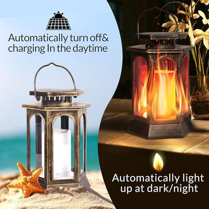 Solar Lanterns With Flickering Flame Solar Lights Outdoor With Flickering Flame Upgraded Metal Solar Powered Lanterns Landscape Decoration Hanging Lighting Waterproof LED Umbrella Light For Patio Garden Deck Yard - RS5839