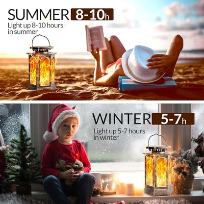 Solar Lanterns With Flickering Flame Solar Lights Outdoor With Flickering Flame Upgraded Metal Solar Powered Lanterns Landscape Decoration Hanging Lighting Waterproof LED Umbrella Light For Patio Garden Deck Yard - RS5839