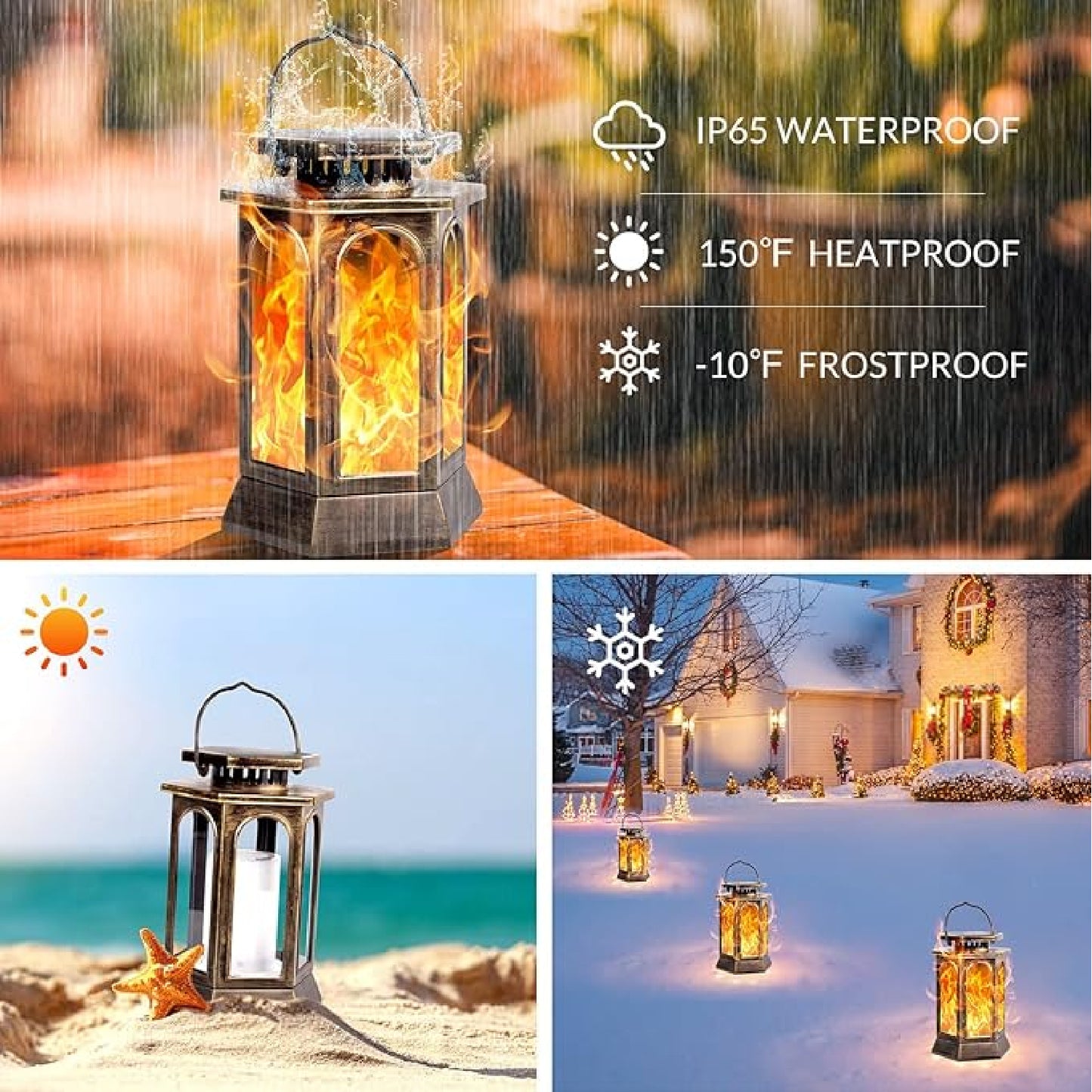 Solar Lanterns With Flickering Flame Solar Lights Outdoor With Flickering Flame Upgraded Metal Solar Powered Lanterns Landscape Decoration Hanging Lighting Waterproof LED Umbrella Light For Patio Garden Deck Yard - RS5839