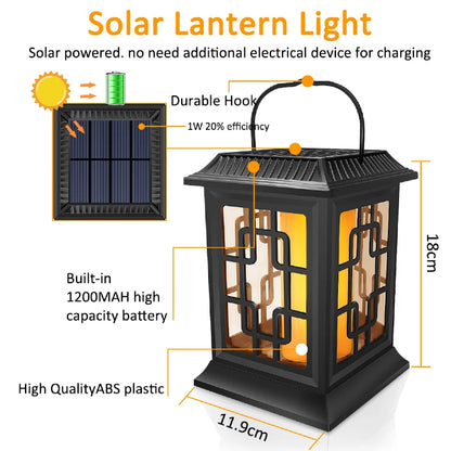 Flickering Flame Solar Lanterns Waterproof Solar Hanging Lanterns Flickering Solar Garden Lights Outdoor Lantern LED Lanterns Lights For Patio Pathway Deck Yard, Pack Of 1  - RS5840