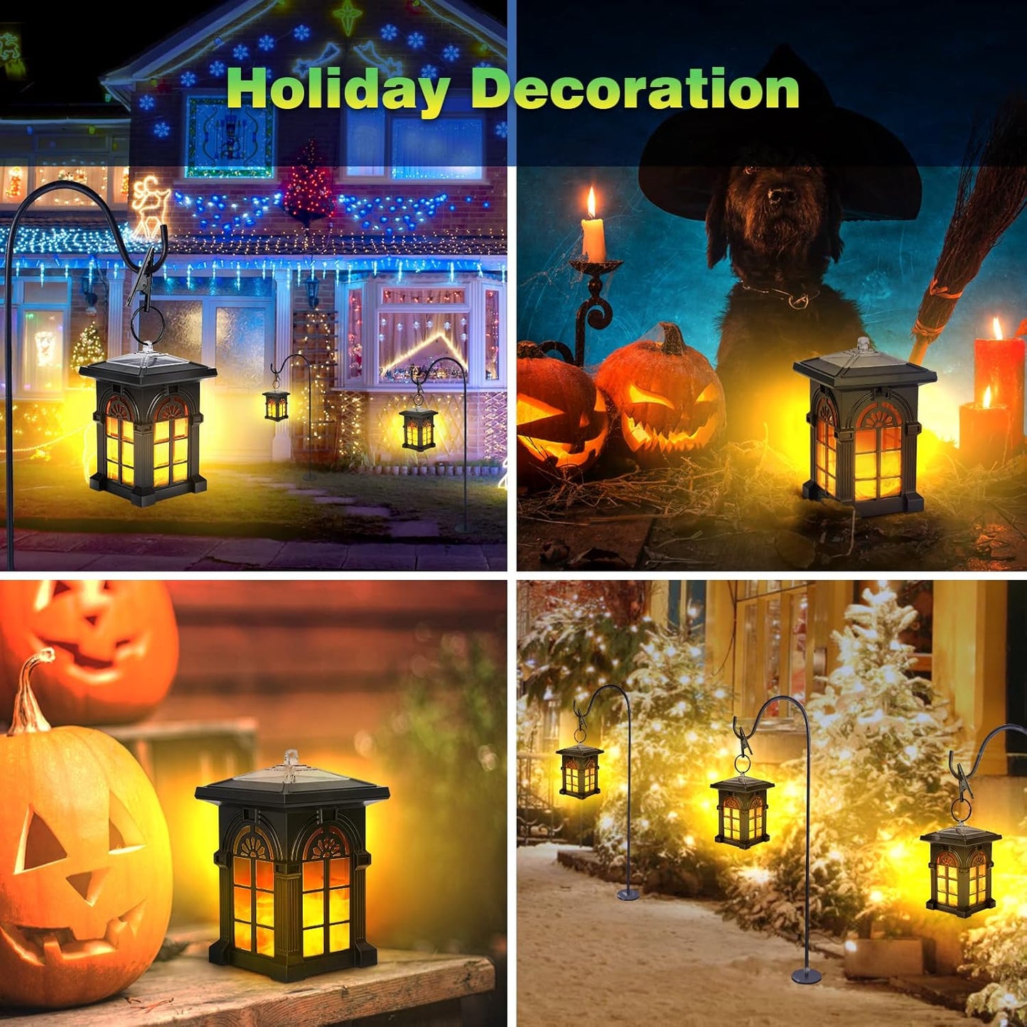 Solar Hanging Lantern With Dancing Flame Solar Outdoor Lights With IP65 Waterproof Solar Powered Landscape Garden Lights For Camping Christmas Decor Patio Driveway Walkway Pool, Pack Of 1 - RS5841