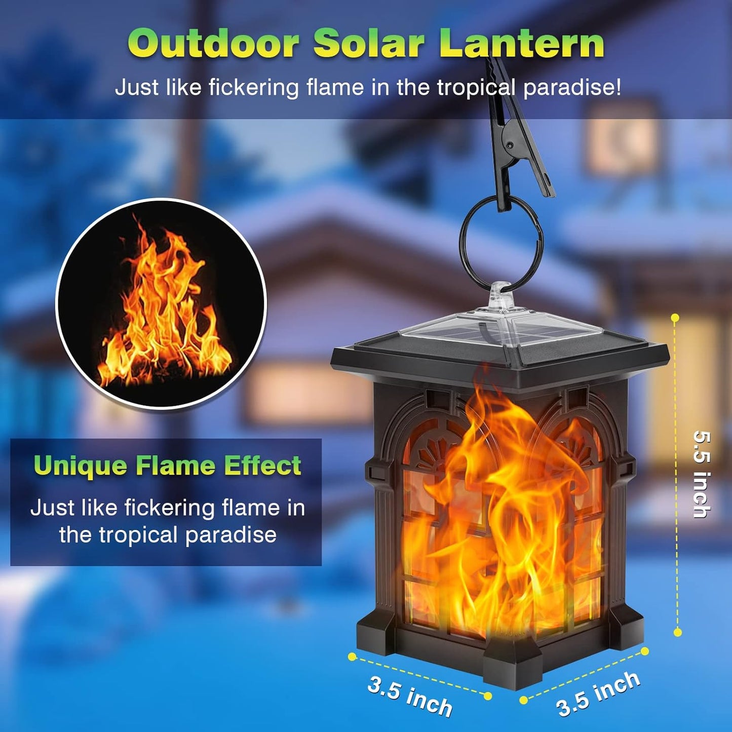 Solar Hanging Lantern With Dancing Flame Solar Outdoor Lights With IP65 Waterproof Solar Powered Landscape Garden Lights For Camping Christmas Decor Patio Driveway Walkway Pool, Pack Of 1 - RS5841