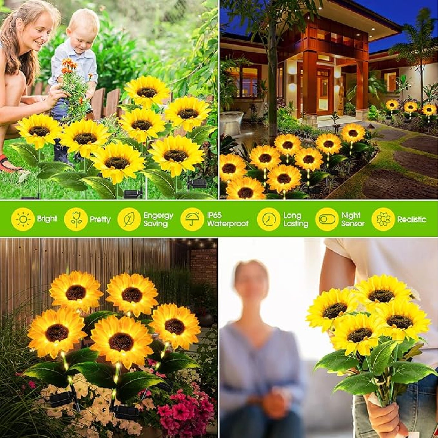 Realistic Sunflower Solar Lights Beautiful Solar Lights Outdoor Garden Decor Sunflower Solar Lights Waterproof Solar Outdoor Lights Solar Powered Garden Lights For Yard Garden Patio Pathway, Pack Of 1  - RS5844