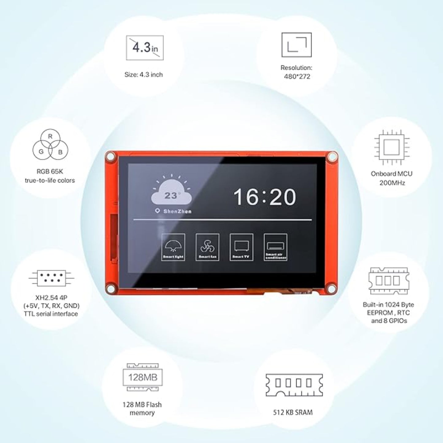 Nextion 4.3" NX4827P043-011C-Y HMI Display 4.3 Inch Intelligent Capacitive Touch Screen LCD TFT HMI Display Module NX4827P043-011C Supports Audio Video - RS4288