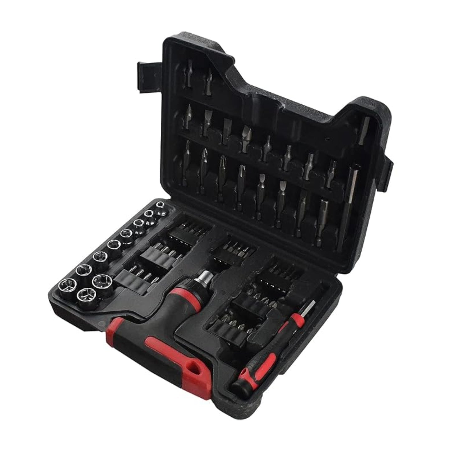 63-Pieces Screwdriver Bit Set Magnetic Screwdriver Set With Ratchet Wrench Magnetic T-Handle Screwdriver Batch Header Home Repair Kit With Plastic Toolbox Storage Case - RS5475