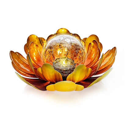 Gold Flower Solar Light Outdoor Decorations, Garden Glow Solar Lights With Metal Petal Waterproof, Glass Crackle Solar Powered Ball Decor Light For Tabletop, Ground, Walkway Yard - RS6154