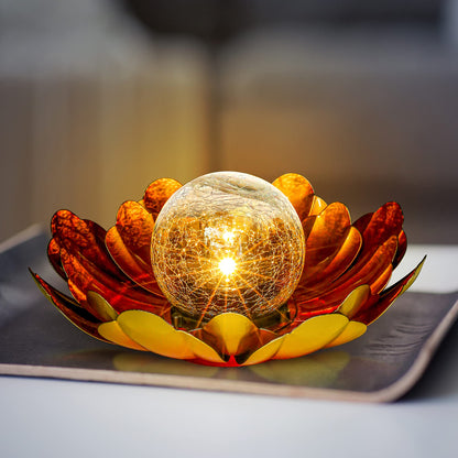 Gold Flower Solar Light Outdoor Decorations, Garden Glow Solar Lights With Metal Petal Waterproof, Glass Crackle Solar Powered Ball Decor Light For Tabletop, Ground, Walkway Yard - RS6154