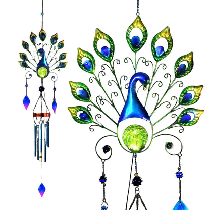 53.5 Inch Outdoor Peacock Wind Chime Solar Peacock Wind Chime Colourful Solar Peacock Wind Chime For Outside Patio Decor Gifts For Women, Mother, Grandma - RS6139