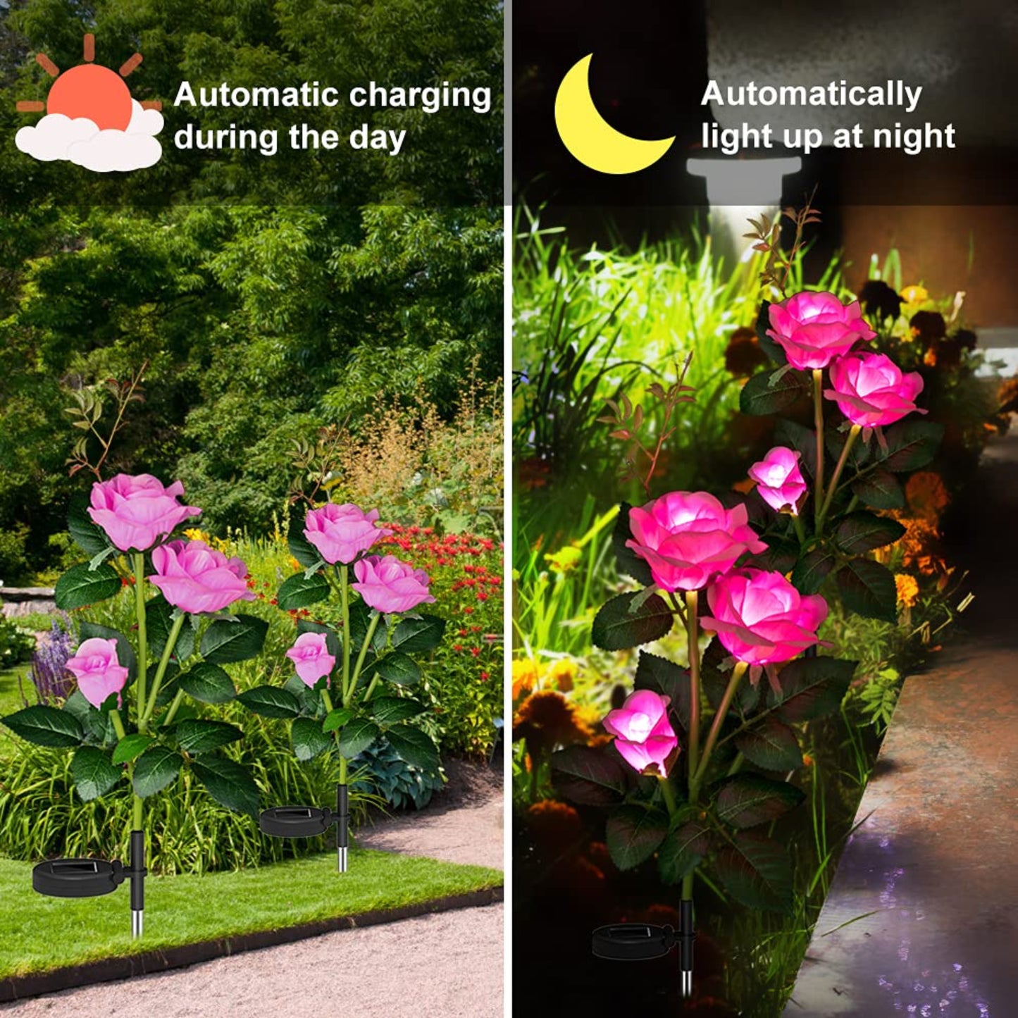 Pink Rose Solar Stake Lights Flower Solar Lights Outdoor Waterproof Rose Solar Flower Lights Solar Garden Stake Lights Yard Decorations For Christmas, Patio, Pathway, Lawn, Pack Of 1 - RS6148