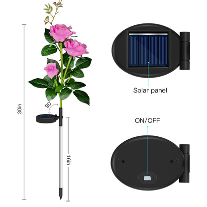 Pink Rose Solar Stake Lights Flower Solar Lights Outdoor Waterproof Rose Solar Flower Lights Solar Garden Stake Lights Yard Decorations For Christmas, Patio, Pathway, Lawn, Pack Of 1 - RS6148