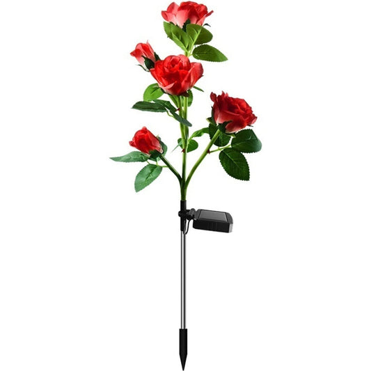 Solar Rose Flower Lights Outdoor Solar Lights Decorative Waterproof Solar Landscape Lights With 6 Rose Flowers Decoration For Christmas, Cemetery, Walkway, Courtyard, Pack Of 1 - Red - RS6149