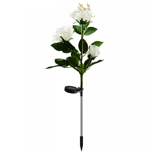 White Rose Solar Lights Upgrade Flower Lights Outdoor Waterproof Solar Garden Stake Lights Decorative Landscape Lights With 6 Rose Flowers For Backyard, Party, Pathway, Pack Of 1 - RS6150