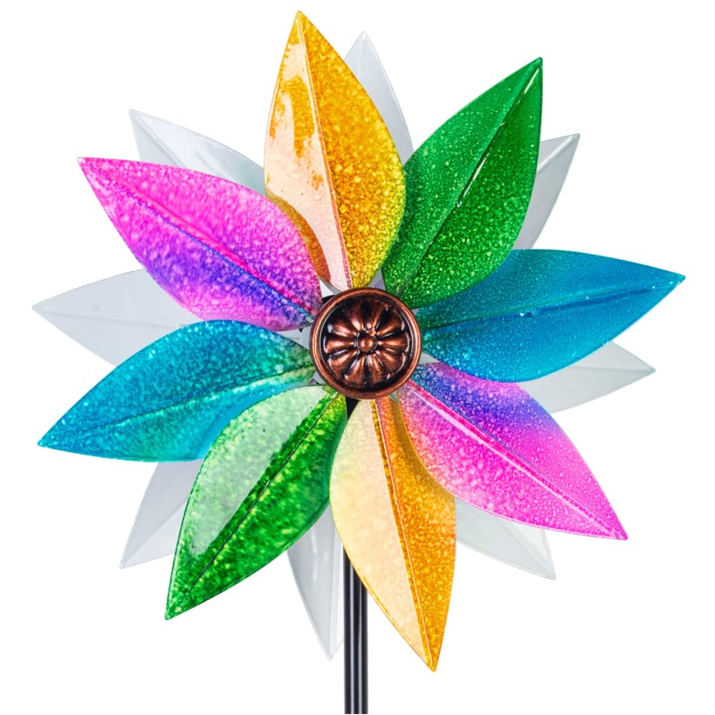 37" Double Blade Colorful Metal Wind Spinner Kinetic Wind Spinner Double Blade Wind Spinner Eye-Catching Kinetic Sculpture For Yard And Garden - RS6143