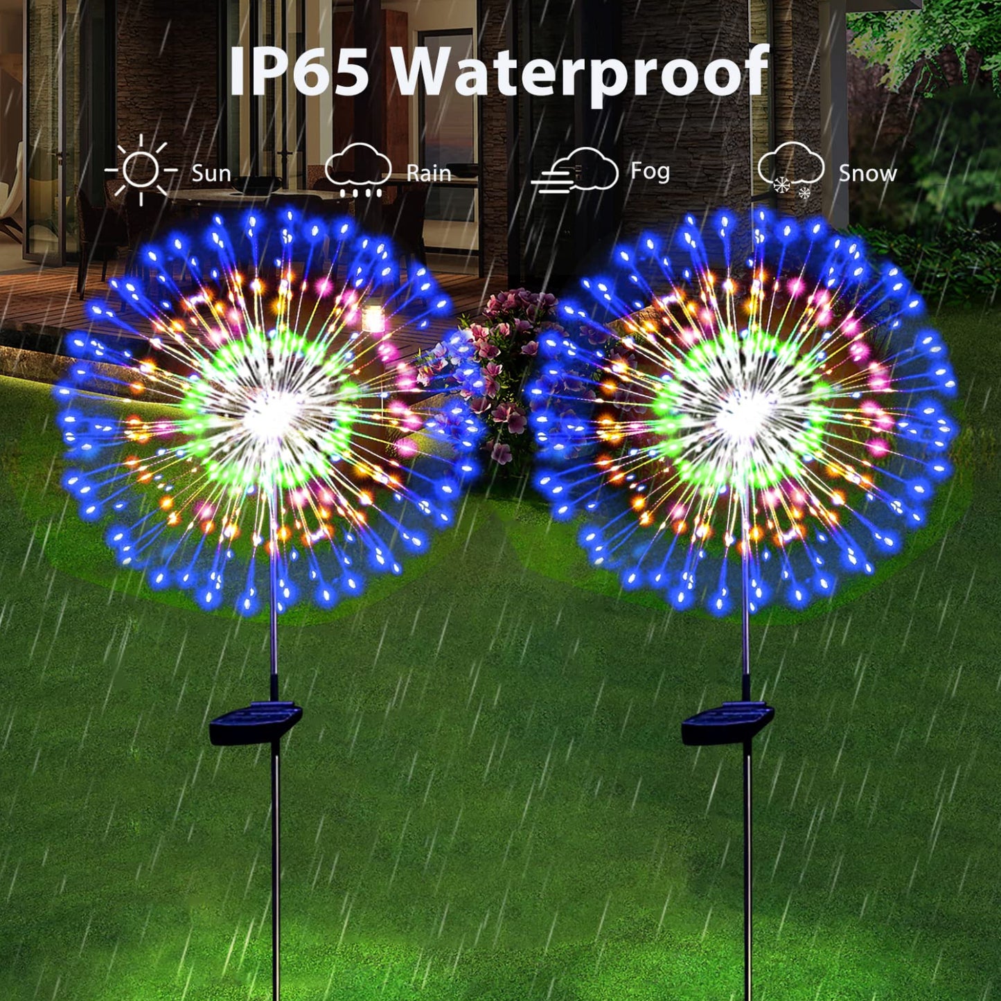 Solar Garden Firework Light 200LED Sparklers String Lights Comes With Warm White & MultiColour Waterproof Solar-Powered Firework Lights Eco-Friendly Colourful Twinkle Lighting For Yard, Pathway, And Patio - RS6153