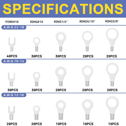 330PCS Wire Connectors Kit Non-Insulated Wire Connectors Kit Brazed Seam Fork Ring Terminals Of Tinned Copper AWG 22-10 Electrical Wire Crimp Connectors - RS6196
