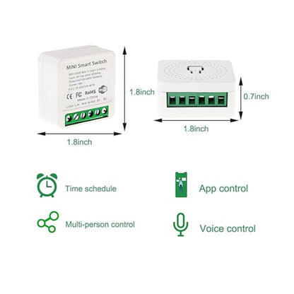 10A 220V Smart WiFi Inline Switch Smart Home Inline Switch Voice-Controlled Smart WiFi Inline Switch Wireless Smart Switch Compatible With Alexa, Google Home, IFTTT And Smart Life App - White - RS5659