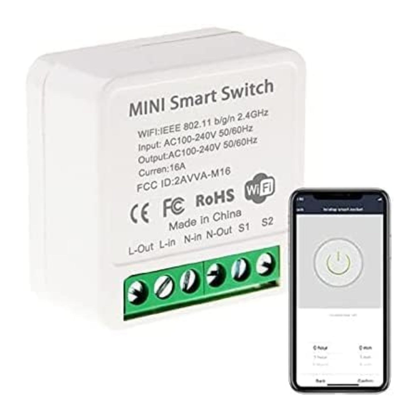 10A 220V Smart WiFi Inline Switch Smart Home Inline Switch Voice-Controlled Smart WiFi Inline Switch Wireless Smart Switch Compatible With Alexa, Google Home, IFTTT And Smart Life App - White - RS5659