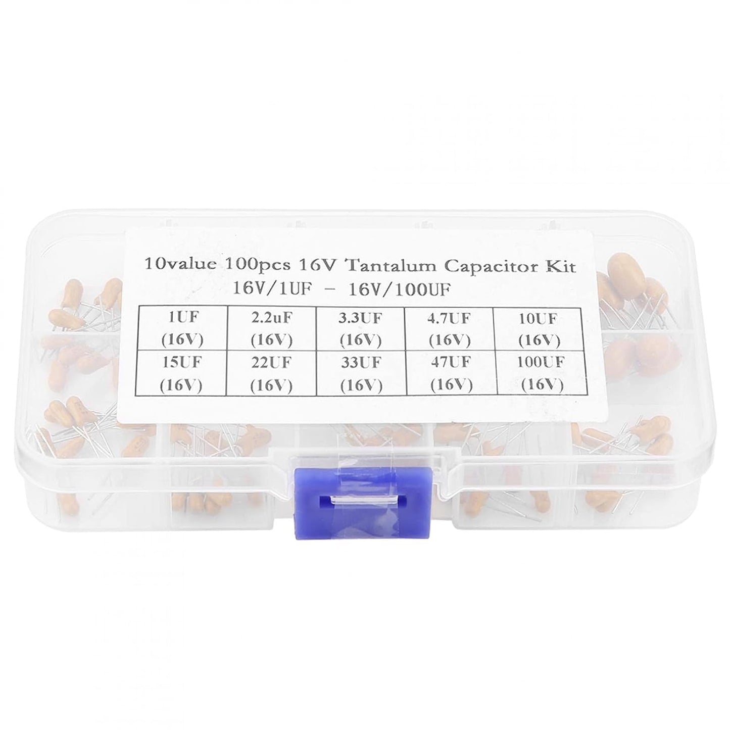 100pcs 10 Values 16V 1uf-100uf Tantalum Capacitor Assortment Kit Assorted Capacitor Kit 10 Value Tantalum Capacitors Assorted Tantalum Capacitors With Plastic Box - RS1703