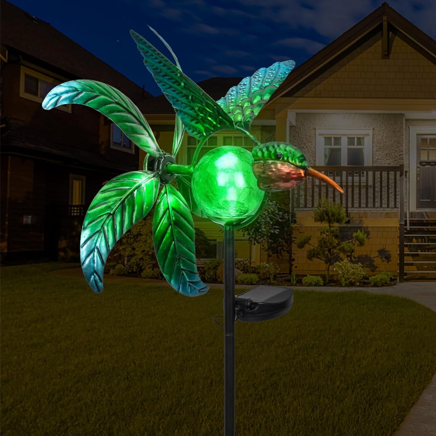 Solar Powered Hummingbird Stake Lights Waterproof Crackle Glass Solar Stake Lights Beautiful And Functional Hummingbird Solar Lights For Pathway, Patio, Backyard, Lawn - RS6146