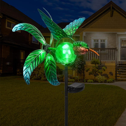 Solar Powered Hummingbird Stake Lights Waterproof Crackle Glass Solar Stake Lights Beautiful And Functional Hummingbird Solar Lights For Pathway, Patio, Backyard, Lawn - RS6146