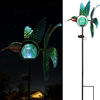 Solar Powered Hummingbird Stake Lights Waterproof Crackle Glass Solar Stake Lights Beautiful And Functional Hummingbird Solar Lights For Pathway, Patio, Backyard, Lawn - RS6146