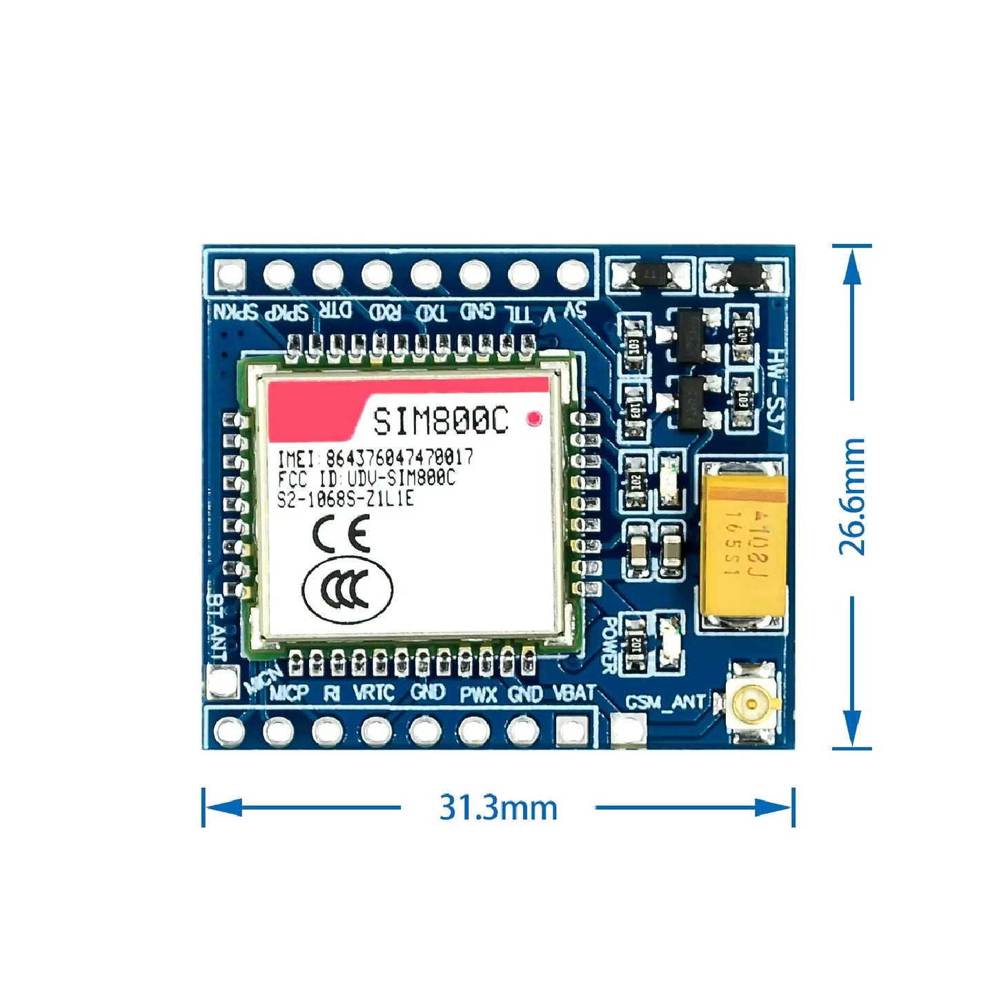 SIM800C GSM GPRS Module Unsoldered 5V/3.3V TTL Development Board IPEX With Bluetooth Development Board With Bluetooth Connectivity IPEX Connector For Easy Integration - RS6863