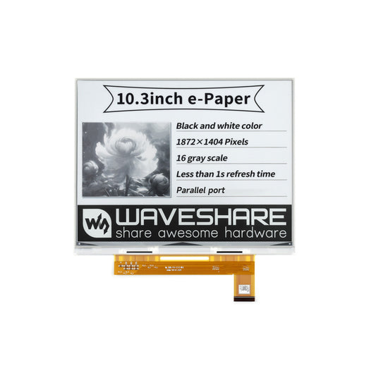 Waveshare 10.3" ePaper Display Module 1872x1404 e-Ink Raw Display 10.3" Raw Parallel Interface Display 16 Grayscale High-Resolution Display Without PCB - Black & White - RS8269