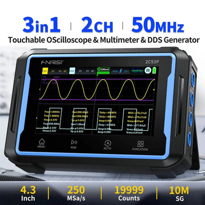 FNIRSI 2C53P 3-in-1 Oscilloscope 2C53P Tablet Oscilloscope 2C53P Dual Channel Oscilloscope with Multimeter & Function Generator Combo 3-in-1 Portable Lab for Electronics Integrated Test Instruments - RS8297