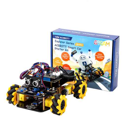 ACEBOTT ESP32 4WD Smart Robot Car Kit WiFi, Bluetooth & Programmable Smart Robot Car Kit with Camera, Ultrasonic Sensor, Control For Arduino & Raspberry Pi