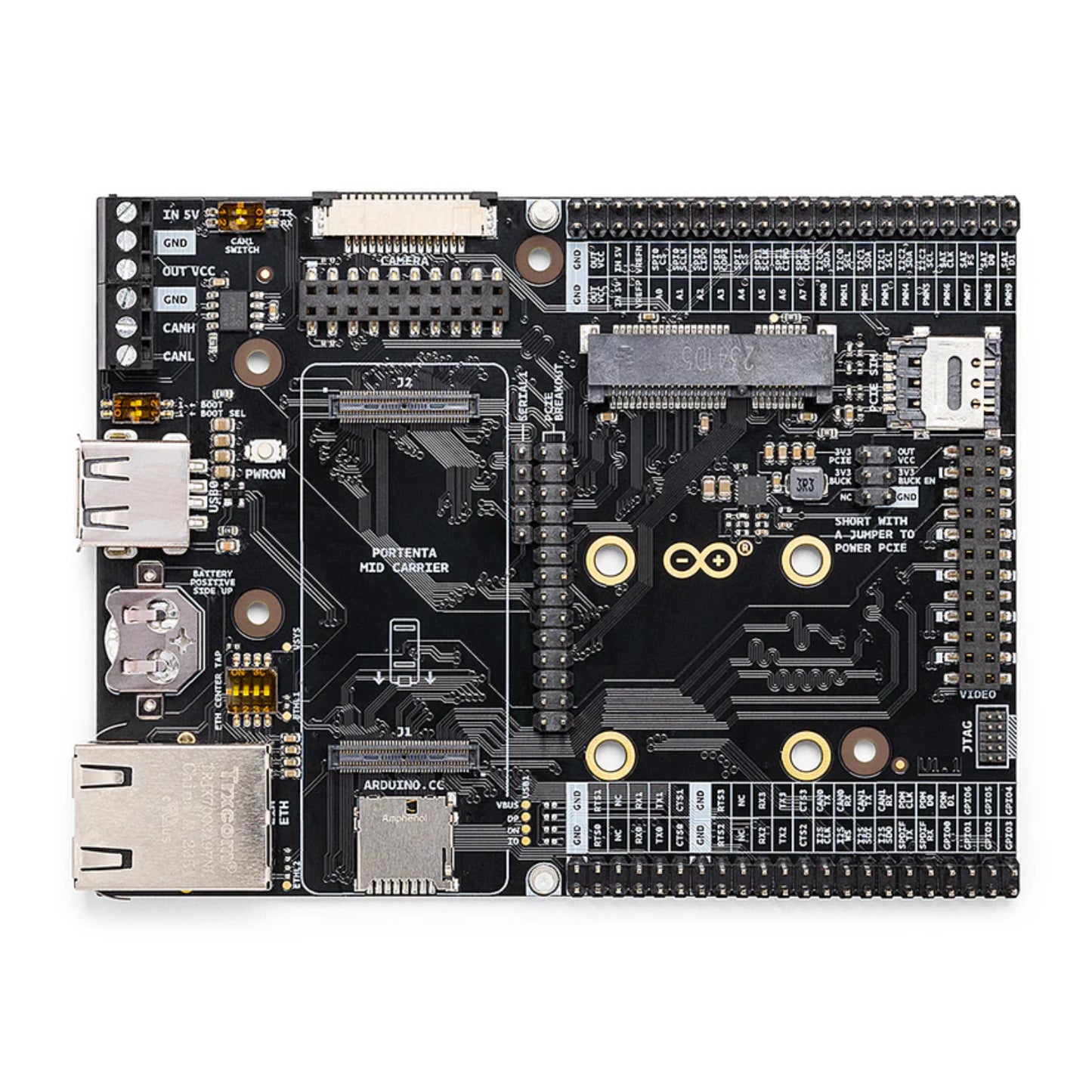 Official Arduino Portenta Mid Carrier Board for Portenta C33, H7, & X8 Modules - Accelerate Prototyping