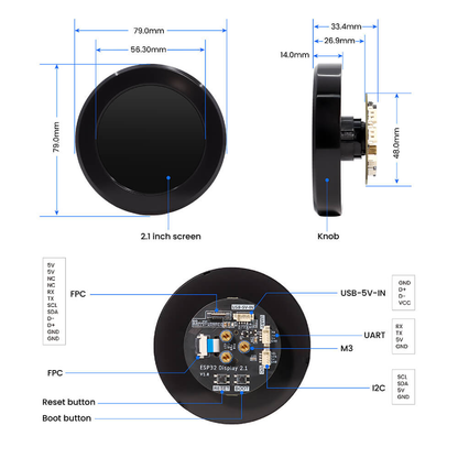 ELECROW CrowPanel 2.1" ESP32 Rotary Display 480x480 IPS Round Touch Knob Screen For DIY Electronics & IoT Projects