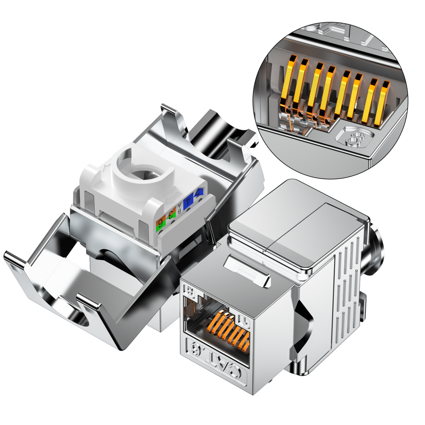 HYCONNECT Cat6 180° Shielded Toolless Mini Keystone Jack High-Performance RJ45 Ethernet Connector For Secure Network & Patch Panel Cabling