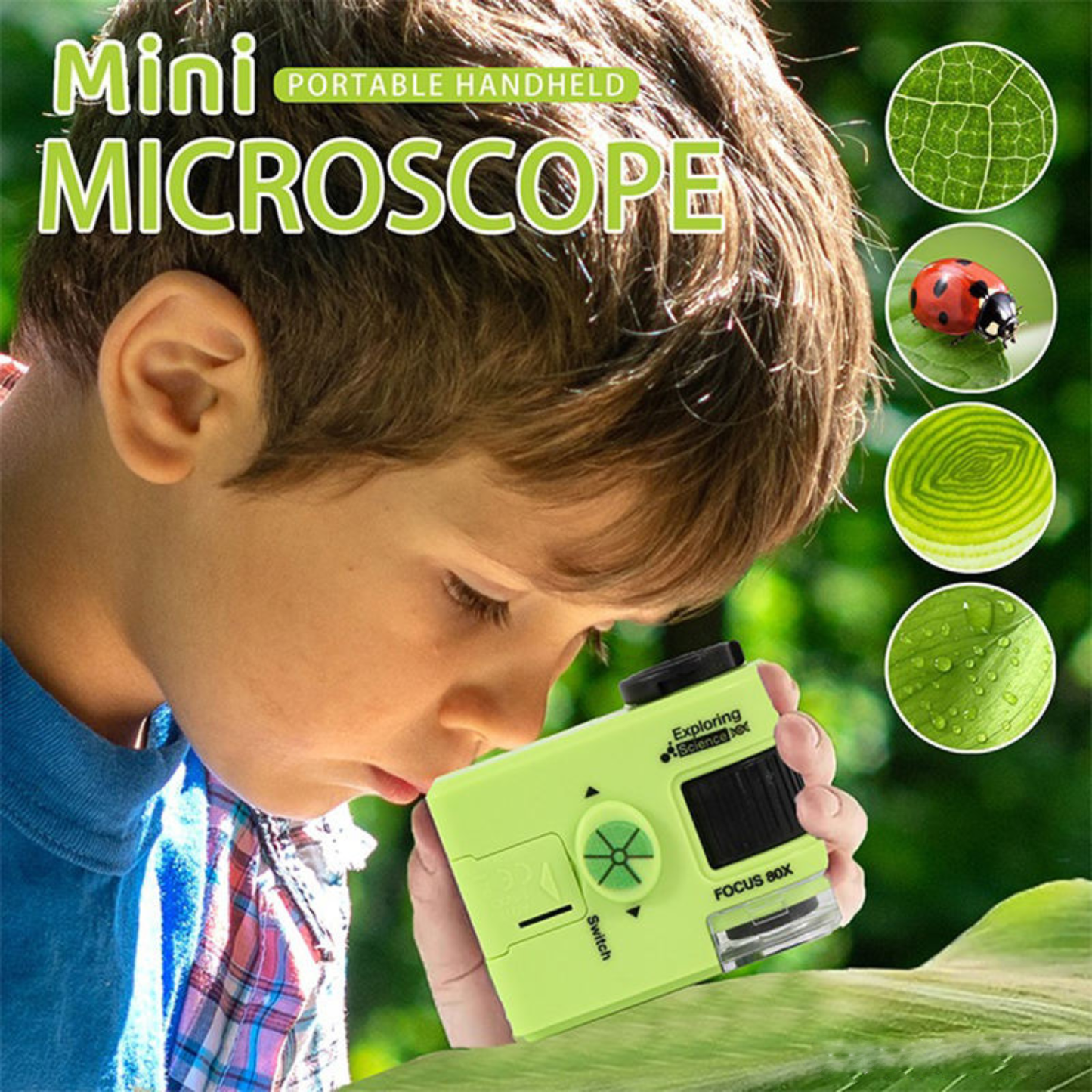 W5808 Portable 80X Microscope Handheld Plastic Toy Pocket Mini Portable Microscope For Kids