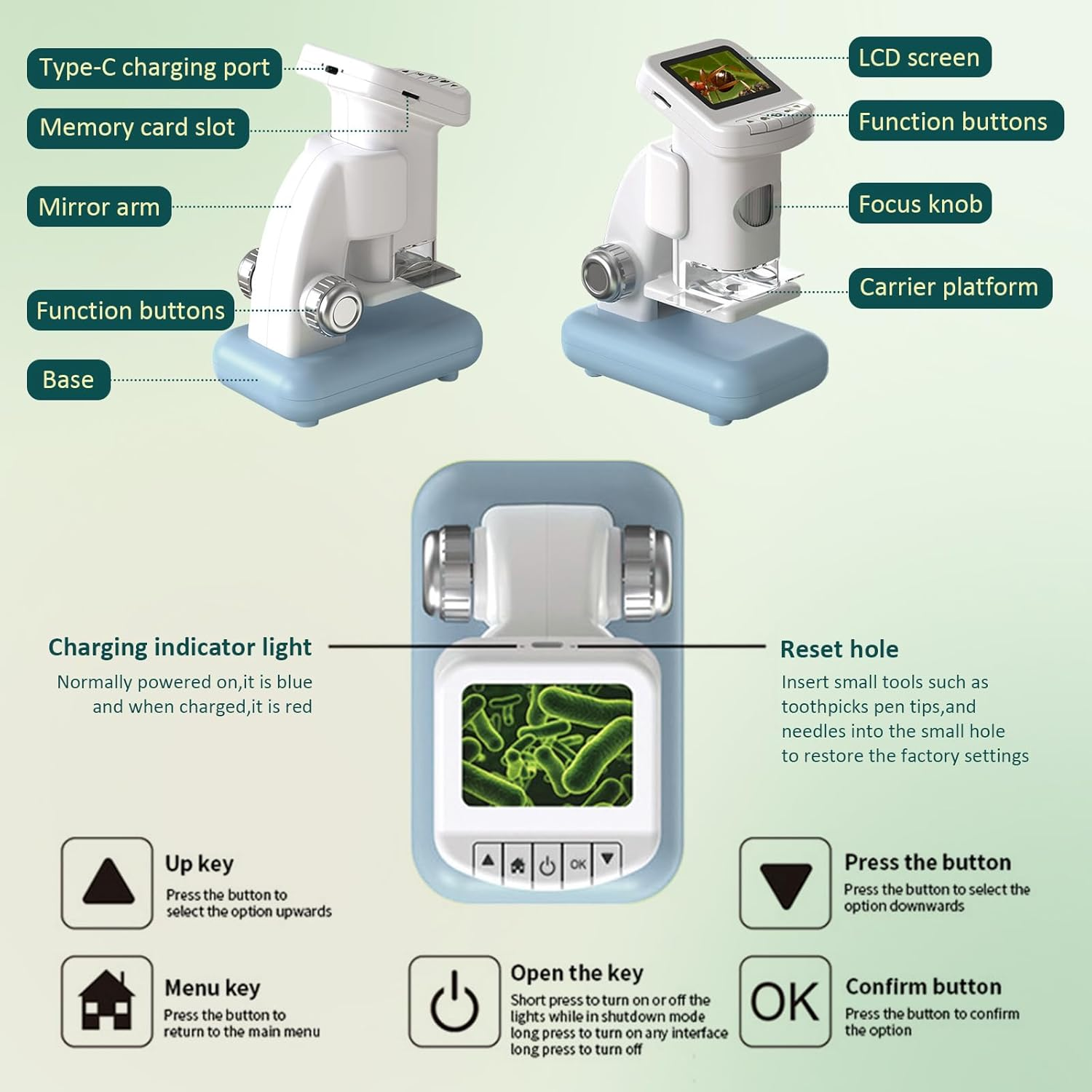 W5813A 20X–1200X HD Portable Digital Microscope