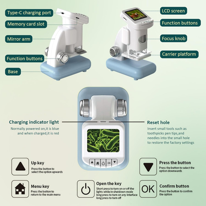 W5813A 20X–1200X HD Portable Digital Microscope