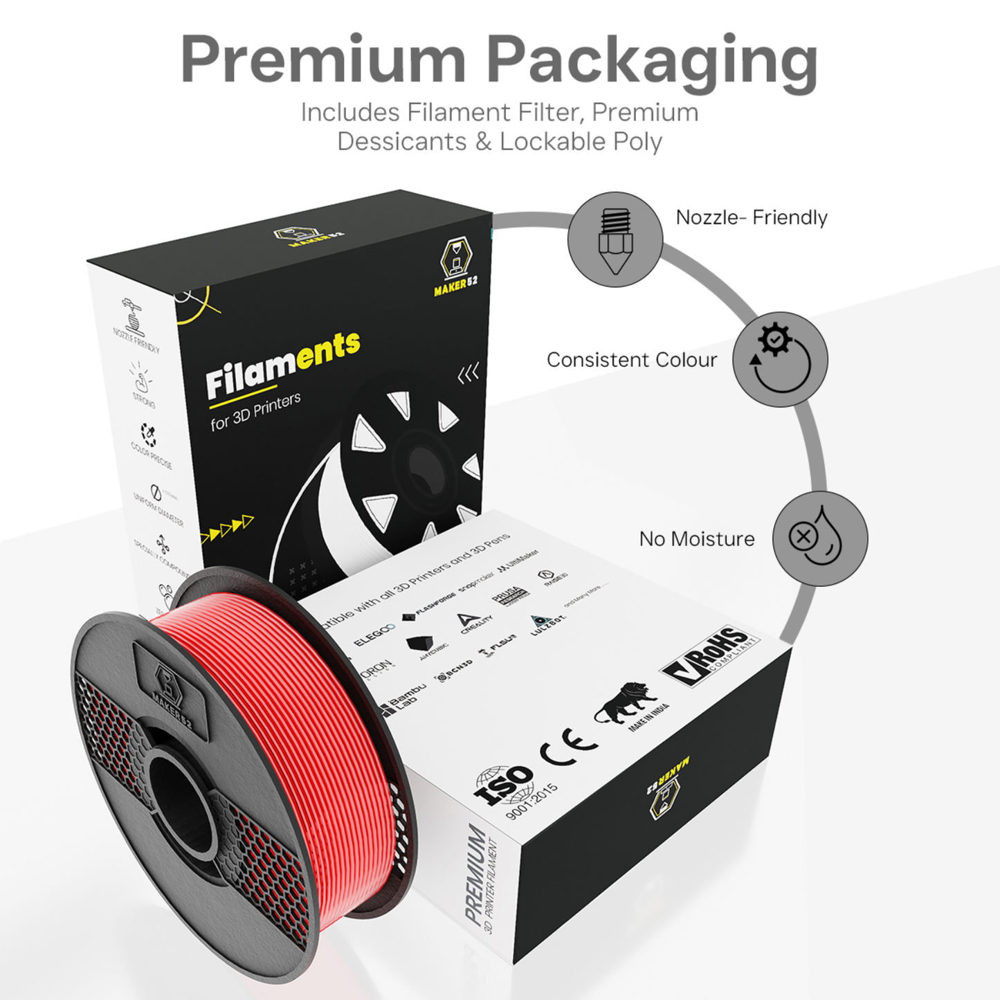 MAKER52 HS PLA+ Filament - 1.75mm High-Strength Premium 3D Printer Material - Clear Red - RS9424