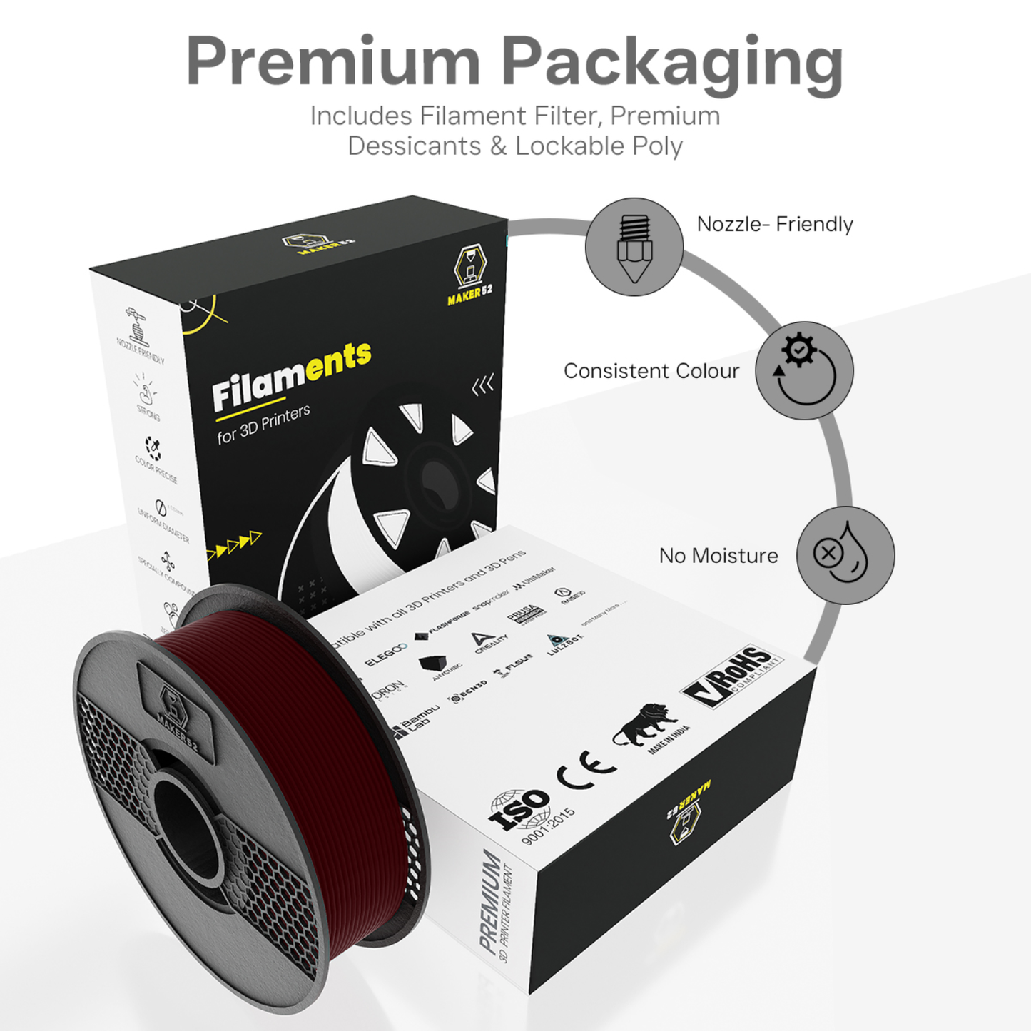 MAKER52 HS PLA+ Filament - 1.75mm High-Strength Premium 3D Printer Material - Mocha Brown - RS9429