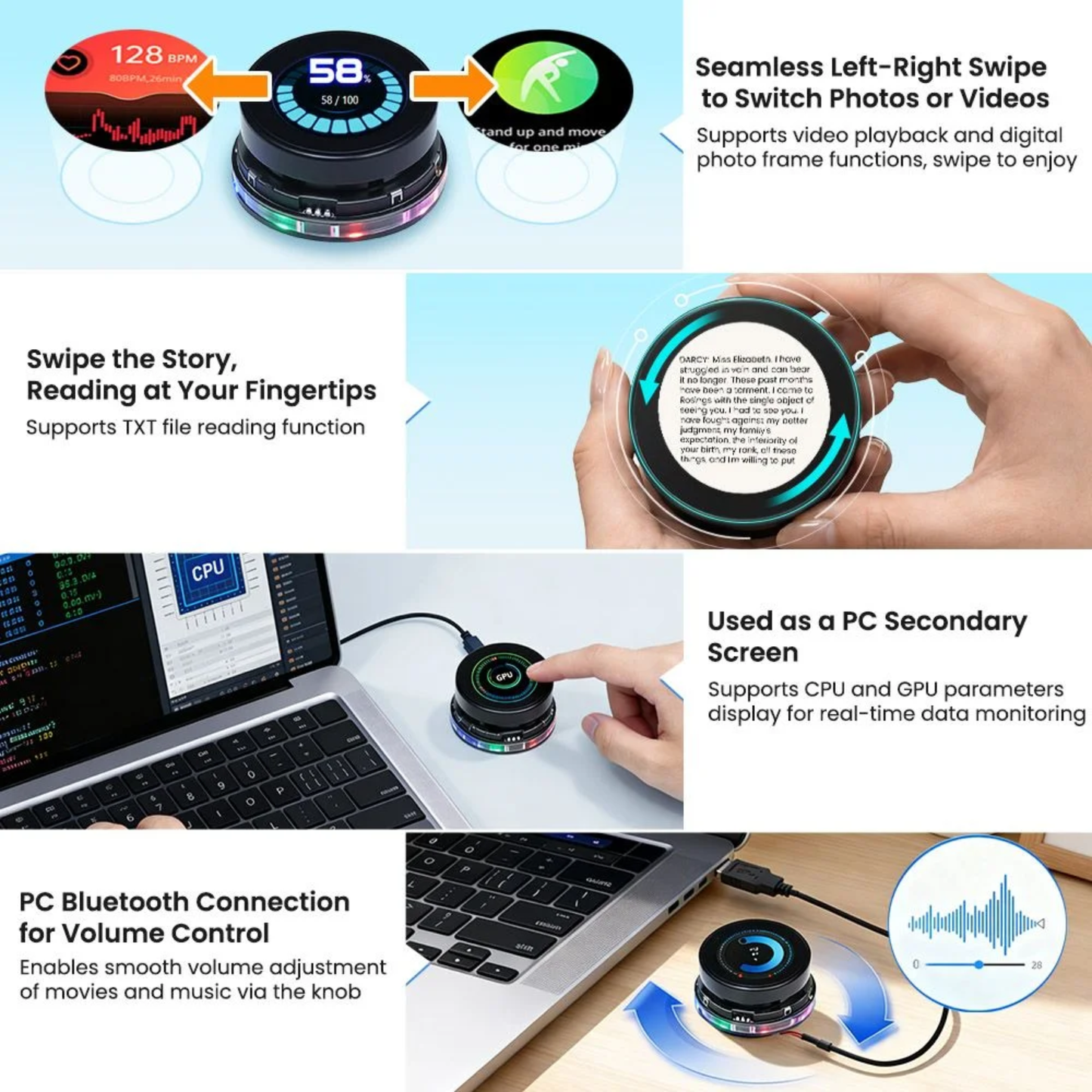 Elecrow CrowPanel 1.46" ESP32-S3 HMI Rotary Display 360x360 IPS Round Touch Knob Screen WiFi Bluetooth For Arduino LVGL IoT - RS10022