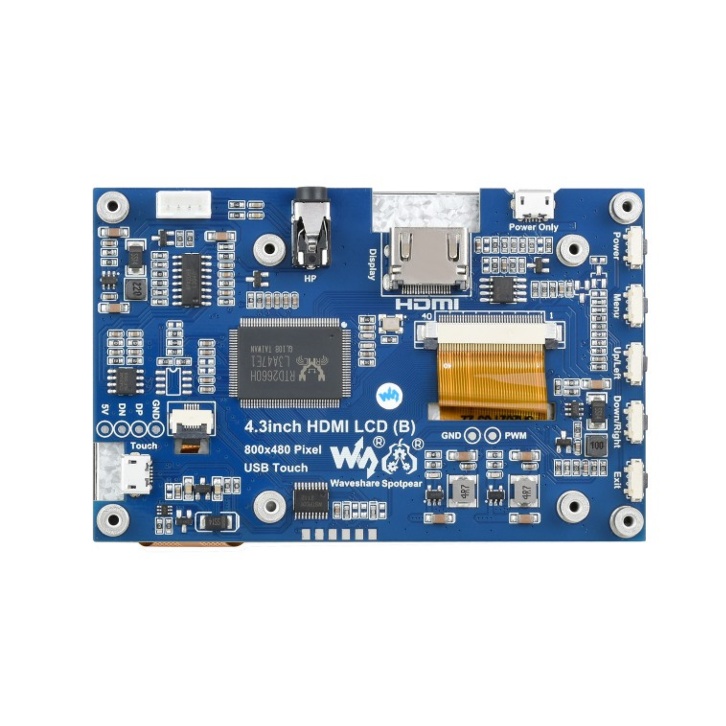 Waveshare 4.3 Inch HDMI IPS Capacitive Touch Screen LCD (B) 800×480 Display For Raspberry Pi, Jetson Nano & PC - RS688