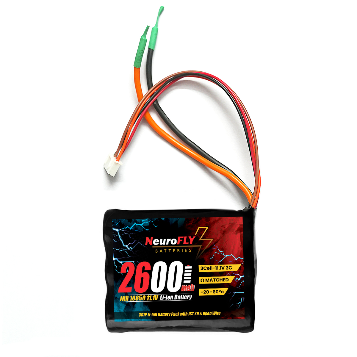 NeuroFLY 11.1V 2600mAh 18650 Li-Ion Battery Pack 3S1P 3C With JST Connector 2-Wire - RS9442