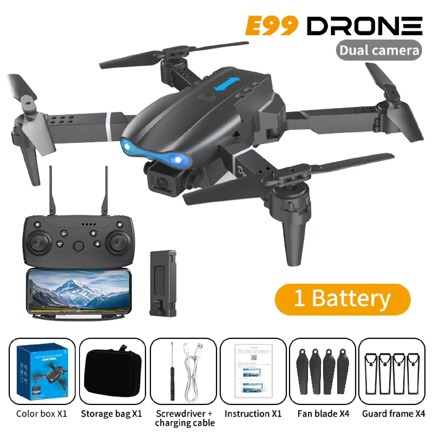 E99 Drone – Dual Camera Foldable Quadcopter with HD FPV